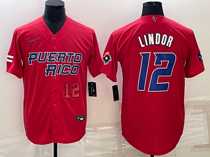 Men 2023 World Cub 12 Lindor Red Nike MLB Jersey